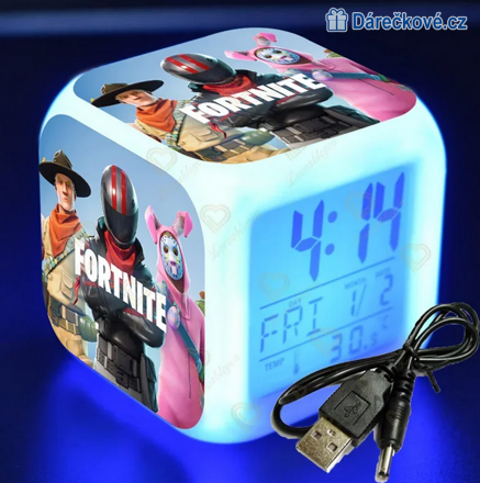 Fortnite – digitální LED budík (hodiny), 7 barev, typ 3