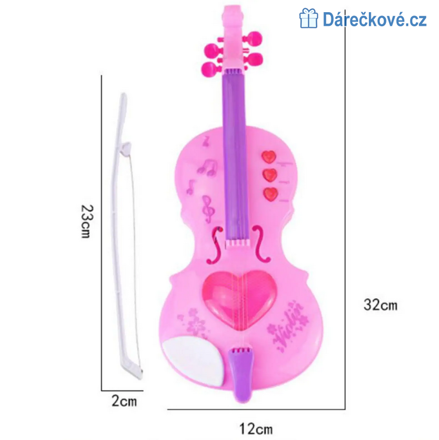 Růžové housle se zvukem 28 cm 
