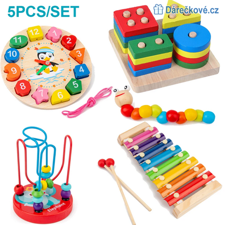 Set dřevěných hraček typu Montessori, 5ks, typ 1