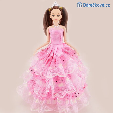 Krásná panenka s culíky a růžovými šaty, 30cm