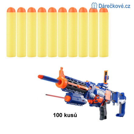 Náhradní náboje do pistole Nerf, 100 Ks, vel. 7.2cm - žluté 