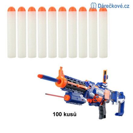 Náhradní náboje do pistole Nerf, 100 Ks, vel. 7.2cm - bílé 