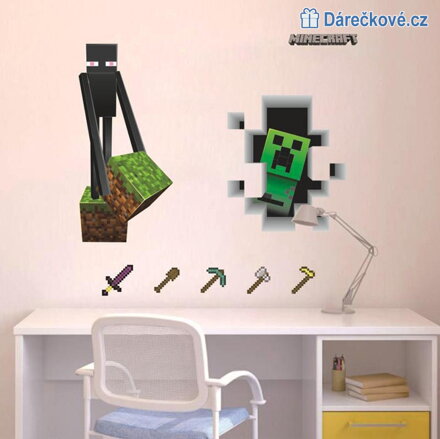 3D samolepka Minecraft, Enderman, Creep a nářadí, 70x50cm