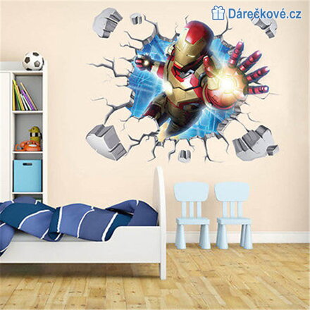 Samolepka Iron Man v rozbité zdi, samolepka na zeď, vel. 60x40cm Samolepka Iron Man v rozbité zdi, samolepka na zeď, vel. 60x40cm