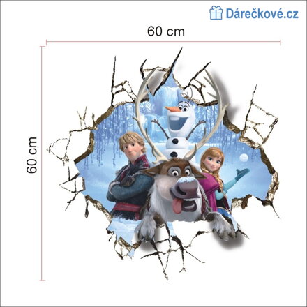 Samolepka Ledové království – Sven, Olaf, Kristoff a Anna v rozbité zdi Samolepka Ledové království – Sven, Olaf, Kristoff a Anna v rozbité zdi