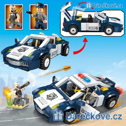 Policejní otevírací auto s policistou a teroristou, 303 dílků (stavebnice typu Lego)