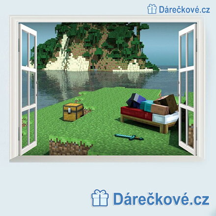 Minecraft pohled oknem, samolepka na zeď, vel. 60x45cm