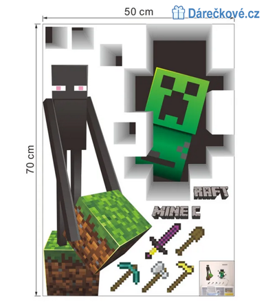3D samolepka Minecraft, Creeper a Enderman, 70x50 cm