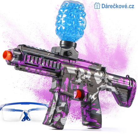 Elektrický samopal typu NERF na vodní kuličky, 4 barvy 