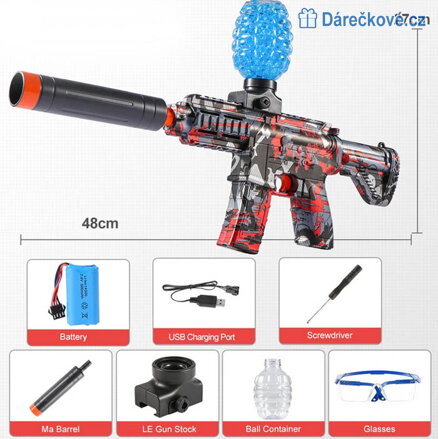Elektrický samopal typu NERF na vodní kuličky, 4 barvy 