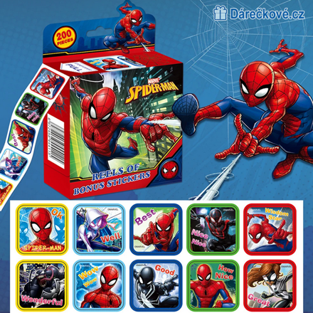 200 ks samolepek Spiderman, vel. 3x3cm