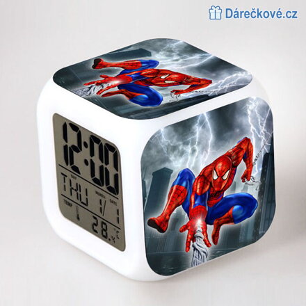 Spiderman – digitální LED budík (hodiny), 7 barev