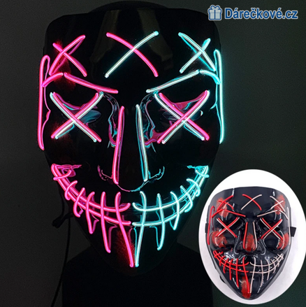 Strašidelná karnevalová maska (Halloween) s LED osvětlením, 8 typů
