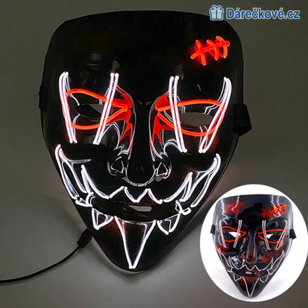 Strašidelná karnevalová maska (Halloween) s LED osvětlením, 8 typů