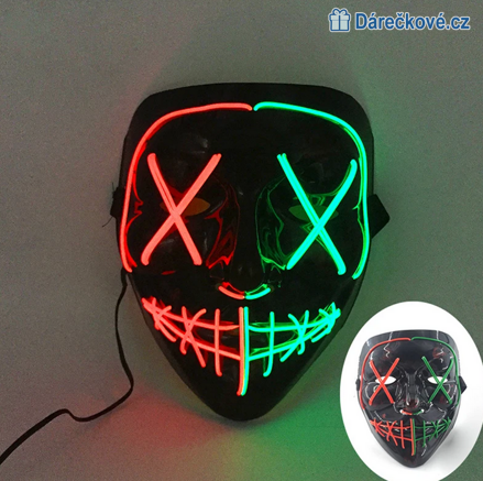Strašidelná karnevalová maska (Halloween) s LED osvětlením, 8 typů