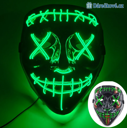 Strašidelná karnevalová maska (Halloween) s LED osvětlením, 8 typů