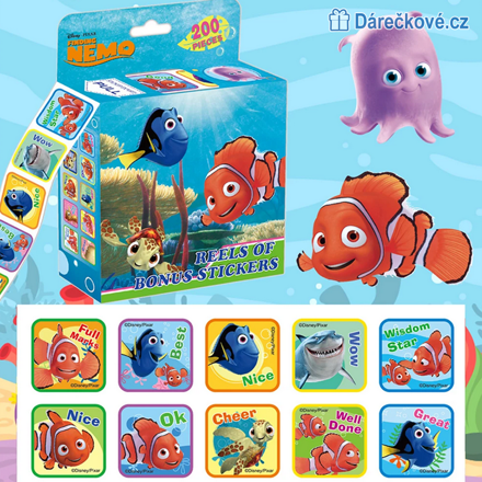 200 ks samolepek z pohádky Hledá se Nemo, vel. 3x3cm