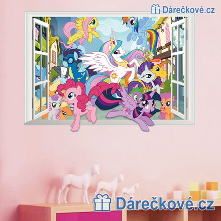 Poníci v okně (My Little Pony), samolepka na zeď, vel. 70x50cm Poníci v okně (My Little Pony), samolepka na zeď, vel. 70x50cm