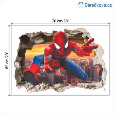 Spiderman v rozbité zdi, samolepka na zeď, vel. 70x50cm Spiderman v rozbité zdi, samolepka na zeď, vel. 70x50cm
