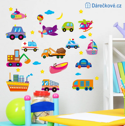 Dopravní prostředky, samolepka na zeď, vel. 80x50cm