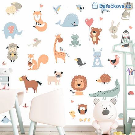 Kreslená zvířátka, dětská samolepka na zeď