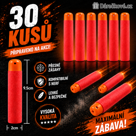 Náhradní náboje Nerf N-Strike Elite Mega 9,5 cm | Mega pěnové šipky, 30 ks