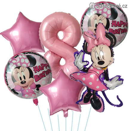 Růžová Minnie narozeninový set balonků 6ks