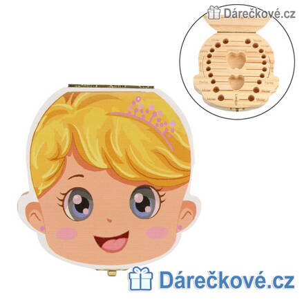 Dřevěná krabička na dětské mléčné zoubky - holka