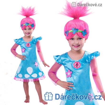 Šaty a paruka princezny Poppy, Trolové/Trolls (karnevalový kostým), typ 1