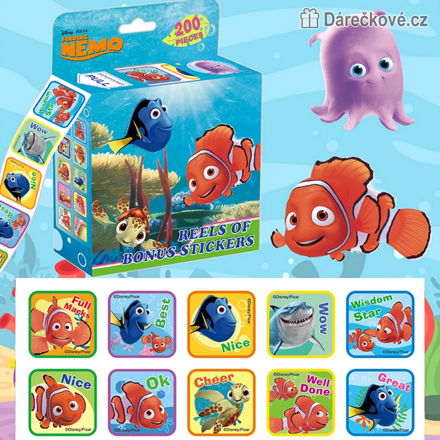 200 ks samolepek Hledá se Nemo 3x3 cm | Samolepky Nemo a Dory