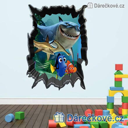 Hledá se Nemo a Dory, samolepka na zeď, vel. 70x50 cm