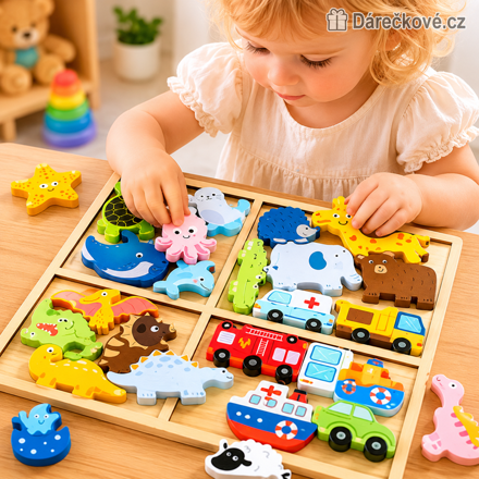 Kreativní dřevěné puzzle 30 cm | Barevné puzzle pro děti ze dřeva