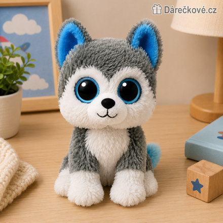 Plyšový pejsek Husky s velkýma očima 18 cm | Roztomilý plyšák pro děti