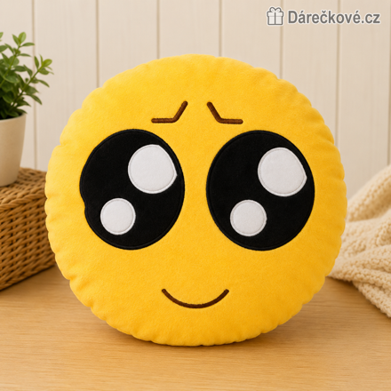 Plyšový polštář smajlík s prosebnýma očima 35 cm | Emoji polštářek