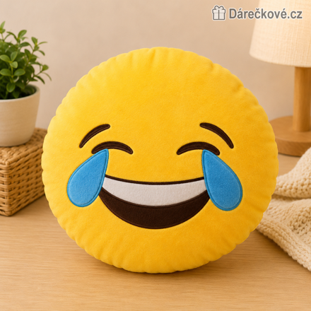 Plyšový polštář smějící se smajlík se slzami 35 cm | Emoji polštářek