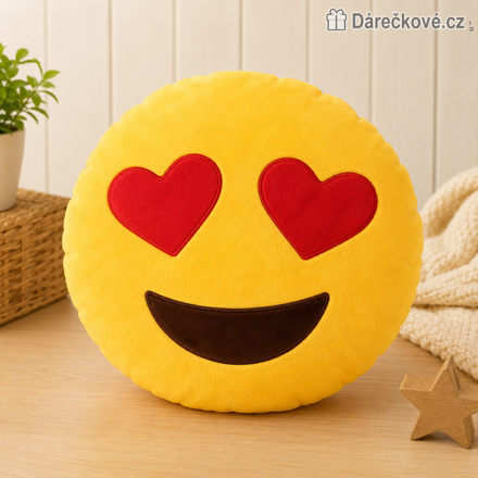 Plyšový polštář zamilovaný smajlík 35 cm | Emoji polštářek se srdíčky