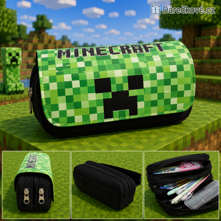 Školní penál Minecraft zelený | Penál na zip pro děti