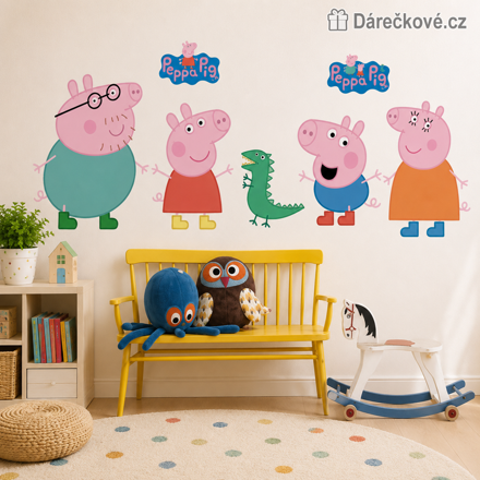 Prasátko Peppa samolepka na zeď 108 × 42 cm | Dětská dekorace do pokojíčku