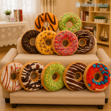 Plyšový polštář donut kobliha 40 cm | Legrační plyšový polštář