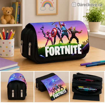 Školní penál Fortnite na 2 zipy | penál pro fanoušky Fortnite, typ 2