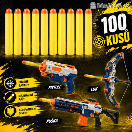 Náhradní náboje do Nerf pistole 100 ks 7,2 cm | Pěnové šipky - žluté