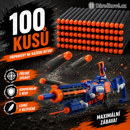 Náhradní náboje do Nerf pistole 100 ks 7,2 cm | Pěnové šipky - černé 