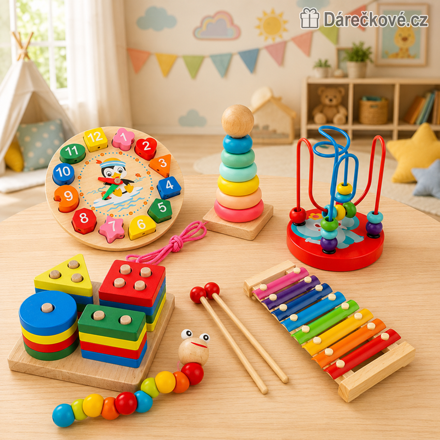 Set dřevěných Montessori hraček 5 ks | Edukační dřevěné hračky pro děti, typ 2