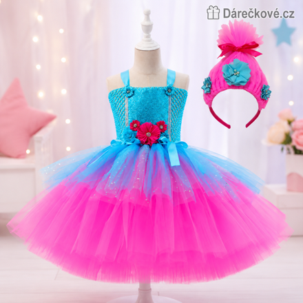 Šaty a paruka princezny Poppy, Trolové/Trolls (karnevalový kostým), typ 2