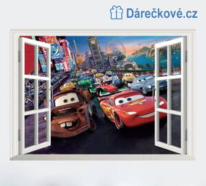 Cars samolepka na zeď - auta za oknem, vel. 68x48cm