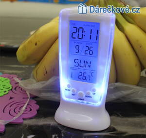 Stolní bílé digitální LED hodiny s budíkem