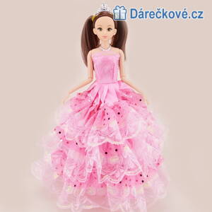 Krásná panenka s culíky a růžovými šaty, 30cm