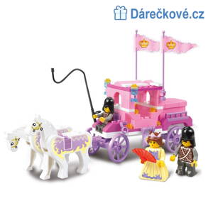 Růžový kočár s rytíři a princeznou, kompatibilní s Lego 
