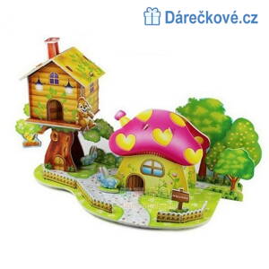 3D kvalitní papírové puzzle -Lesní domečky