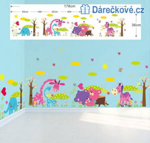 Zvířátka do dětského pokojíčku, 4x samolepka na zeď, vel.178x36 cm